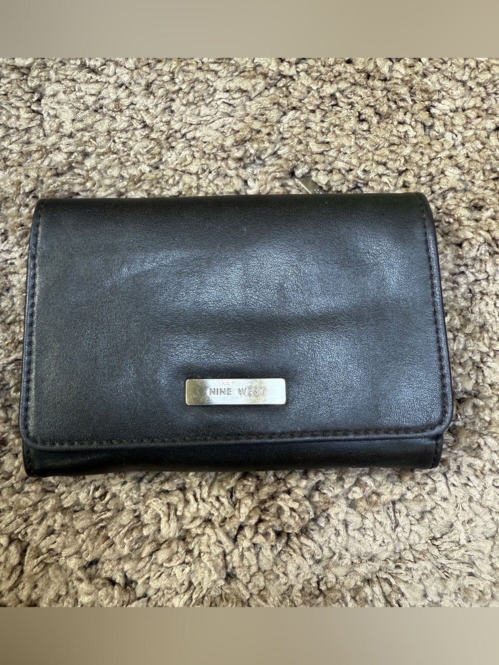 Nine West Black Leather Wallet with Gold Plate Logo